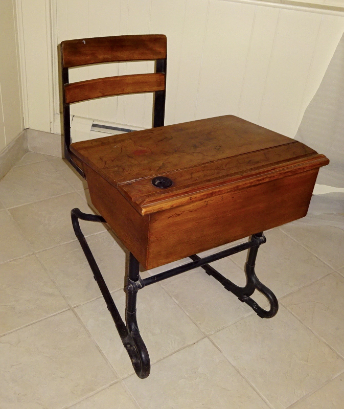 Antique School Desk With Inkwell